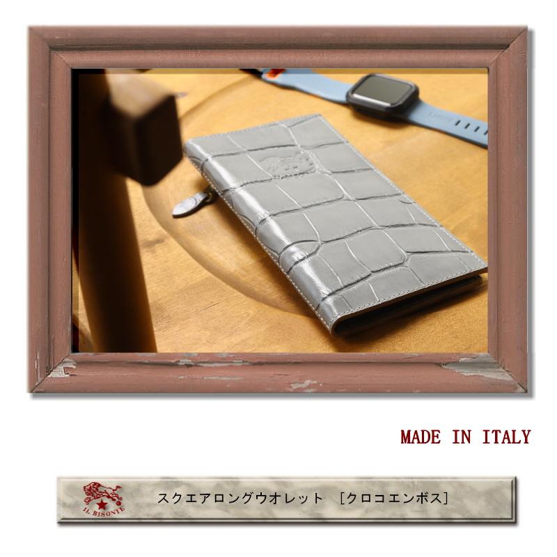 イルビゾンテ 財布 IL BISONTE スクエア ロング ウォレット（ 型押し クロコ ） 長財布  54_1_ 5402306040 メンズ レディース ( 商品番号 IB-0-06040 )の画像
