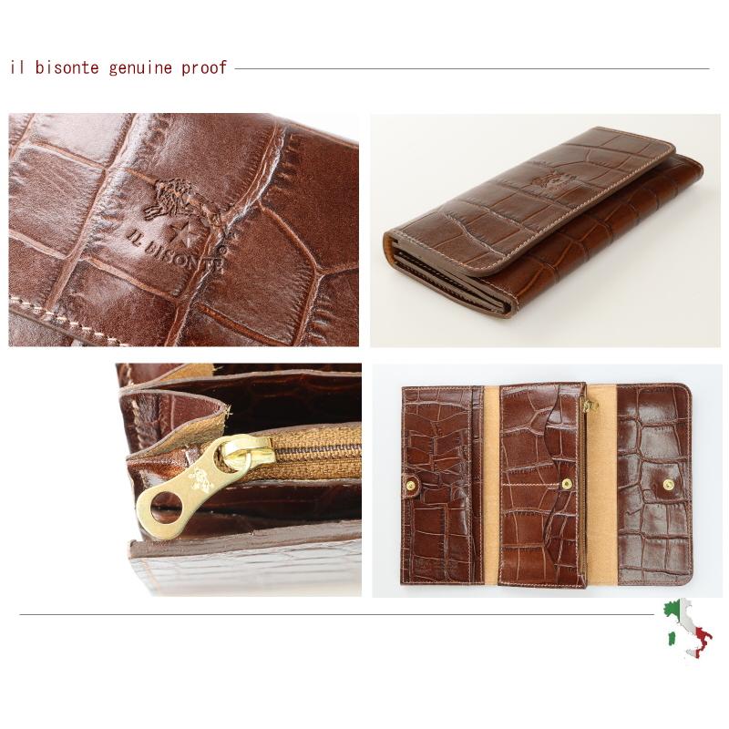 イルビゾンテ 財布 IL BISONTE 3つ折り ロングウォレット(クロコ型押し) 長財布  54_1_ 5432411140 メンズ レディース ( 商品番号 IB-34-11140 )の画像