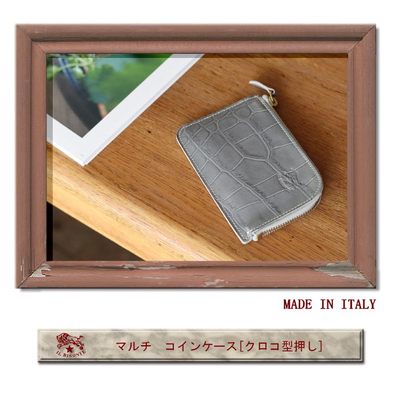 希少✨美品　イルビゾンテ　コインケース　カードケース　クロコ型押し　レザー IL BISONTE イルビゾンテ 財布 マルチ コインケース（クロコ型