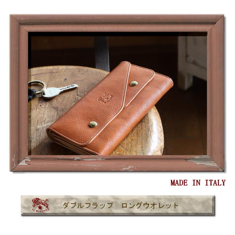 【未使用級】イルビゾンテ 長財布 ダブルフラップ 金ボタン ウォレット 黒 IL BISONTE（イルビゾンテ） 財布 ダブルフラップ ロングウォレット 長