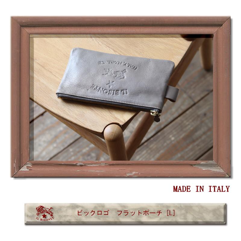 イルビゾンテ ポーチ IL BISONTE ビッグロゴ　フラットポーチ（ L ） 54_1_ 54162304395  メンズ レディース ( 商品番号 IB-16-04395 )の画像