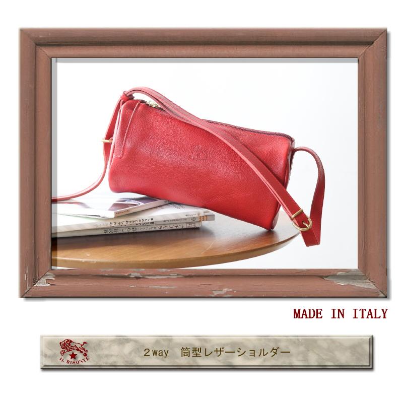 IL BISONTE イルビゾンテ バッグ 2WAY 筒型レザー ショルダーバッグ  
