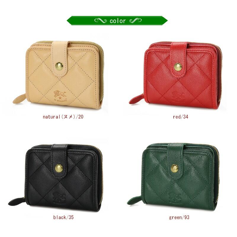 【新品】IL BISONTE 二つ折り財布 キルティングレザー ブラック☆ IL BISONTE（イルビゾンテ） 財布 二つ折り がま口 レザー 本革 ネロ