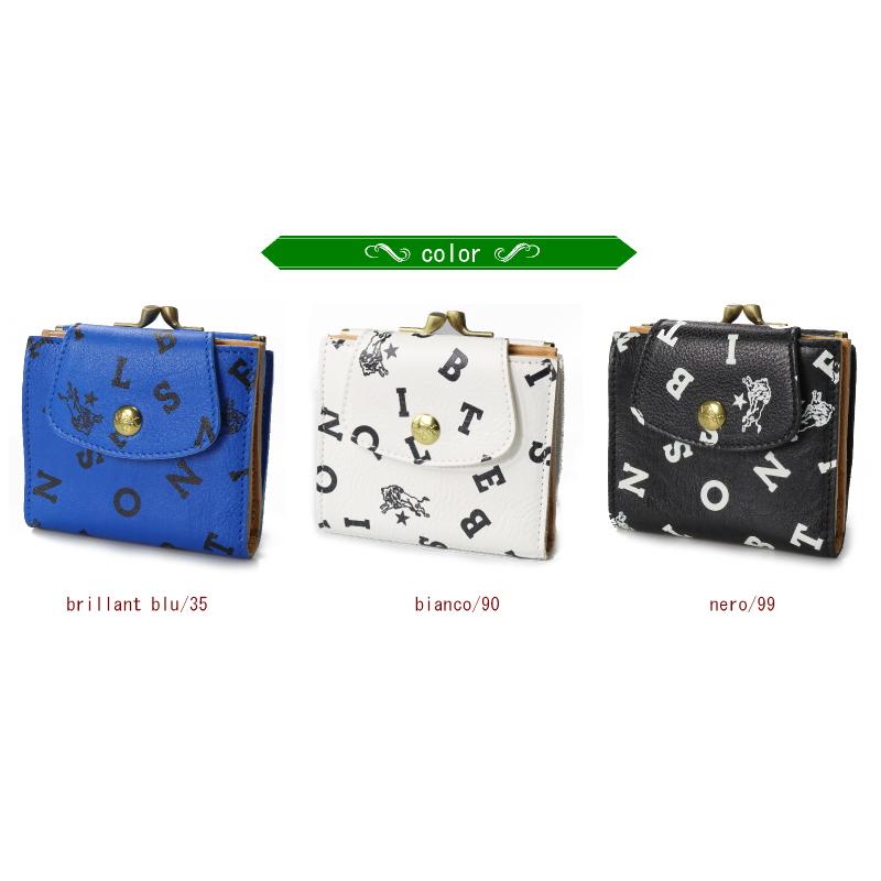 新品 イルビゾンテ 日本限定 ロゴプリント ２つ折り財布 ホワイト×ブラック IL BISONTE（イルビゾンテ） 財布 ロゴプリント 2つ折りがま口フラップ