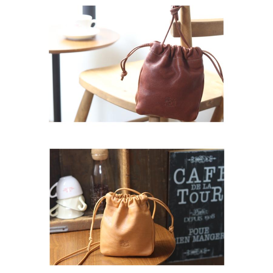 未使用 イルビゾンテ IL BISONTE ショルダーバッグ レザー 巾着 IL BISONTE 巾着型レザーショルダーバッグ 黒・ブラック