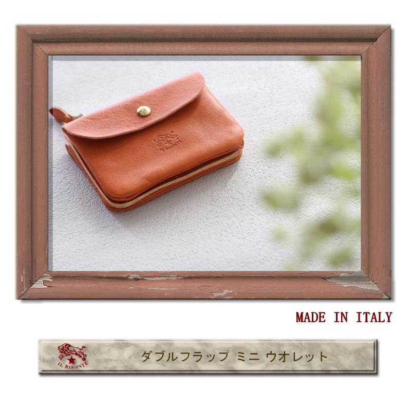 【新品未使用】IL BISONTE 二つ折り財布 ヌメ ダブルフラップ ブラウン IL BISONTE（イルビゾンテ） 財布 ダブルフラップ ミニ ウォレット