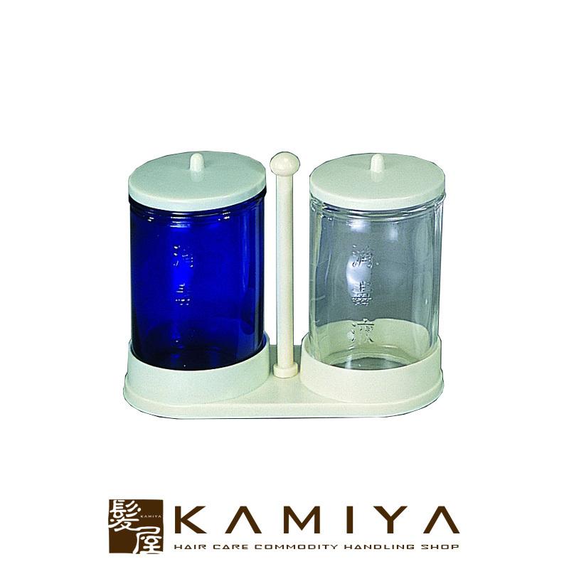 新二ツ瓶 消毒器（ガラス製仕切付）|小物除菌 小物殺菌 ツール除菌