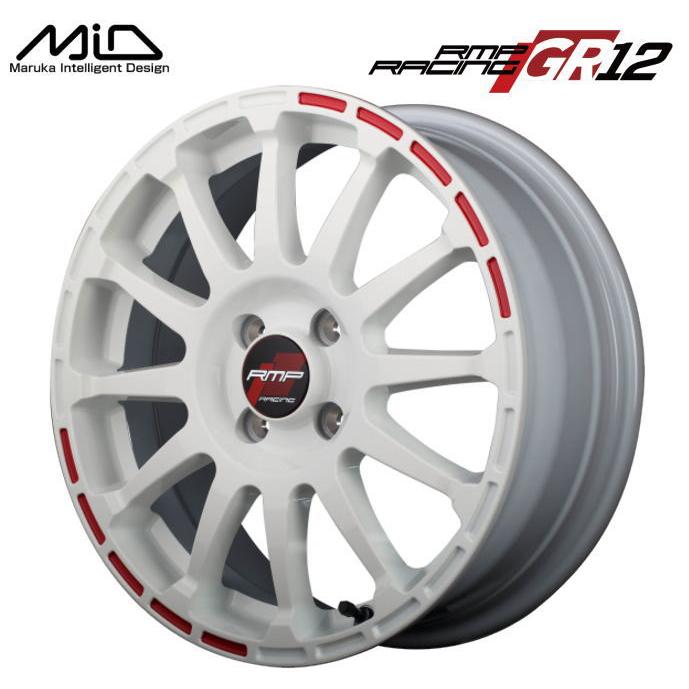 マルカサービス MID RMP RACING GR12 17インチ 7J インセット45 4穴 PCD 100 ホワイト/ストロボレッド ホイール 単品 4本 レーシング | RMP