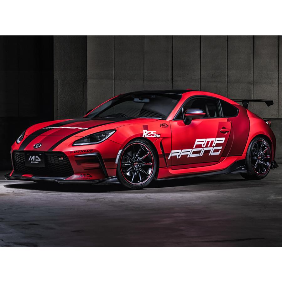 マルカサービス MID RMP RACING R25Plus 17インチ 7.5J インセット48 5穴 PCD114.3  ブラック/リムレッドライン スポーク ホイール 単品4本 セットの画像