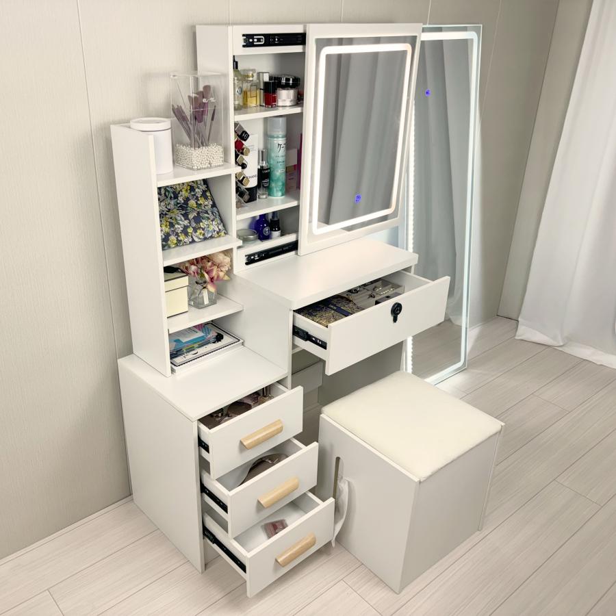 ドレッサー オシャレ 北欧風 化粧台 コスメ台 女優ミラー 鏡台 LEDミラー お姫系 スツール付き 寝室 化粧テーブル 小さい化粧台 収納 ネイルサロン まつげサロン |  | 17