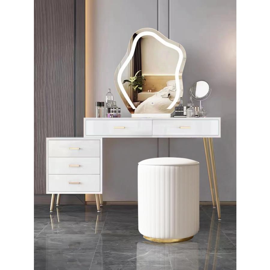 ドレッサー コンパクト テーブル オシャレ  白 化粧台 幅80cm 北欧風 安い  LED女優ミラー メイク スツール シンプル 寝室  鏡台 コスメ台 収納206 | F＆I | 18