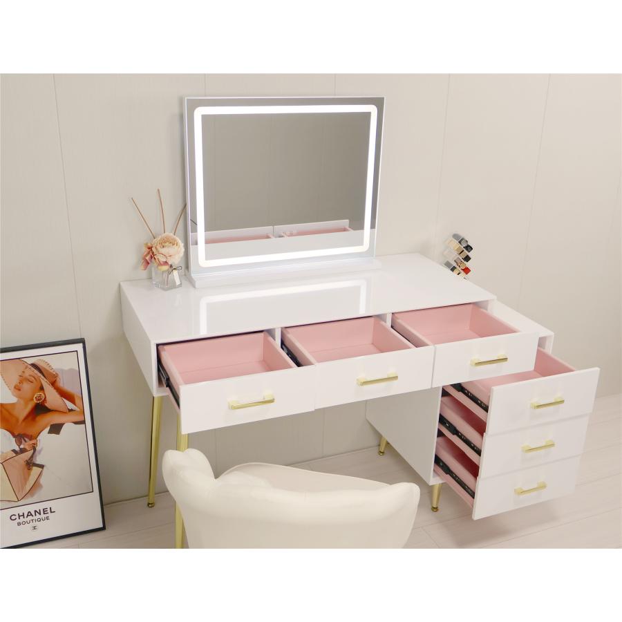 ドレッサー コンパクト テーブル オシャレ  白 化粧台 幅80cm 北欧風 安い  LED女優ミラー メイク スツール シンプル 寝室  鏡台 コスメ台 収納206 | F＆I | 01