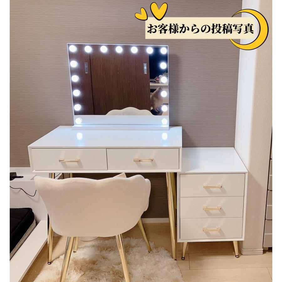 ドレッサー コンパクト テーブル オシャレ  白 化粧台 幅80cm 北欧風 安い  LED女優ミラー メイク スツール シンプル 寝室  鏡台 コスメ台 収納206 | F＆I | 07