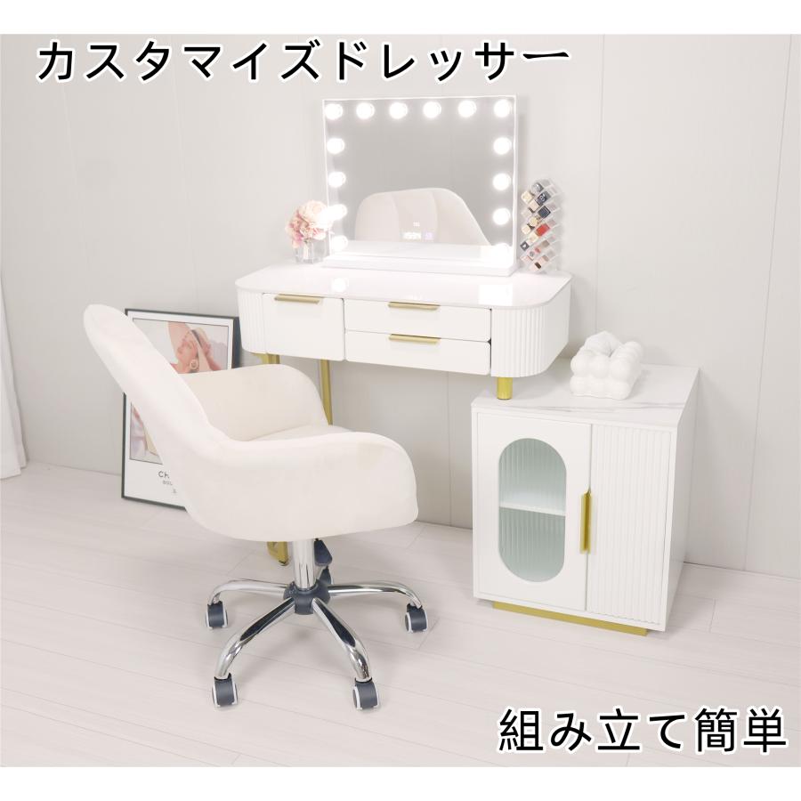 鏡台 ドレッサー おしゃれ 女優ミラー 北欧風  自社製品 オリジナルオーダー お姫系 大理石天板  テーブル幅80cm チェスト LEDミラー スツール 寝室スメ台 収納 | 