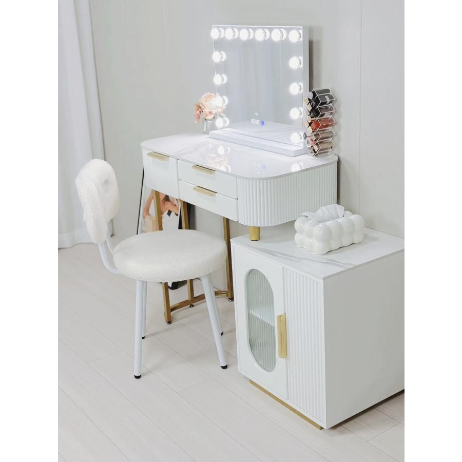 鏡台 ドレッサー おしゃれ 女優ミラー 北欧風  自社製品 オリジナルオーダー お姫系 大理石天板  テーブル幅80cm チェスト LEDミラー スツール 寝室スメ台 収納 |  | 17