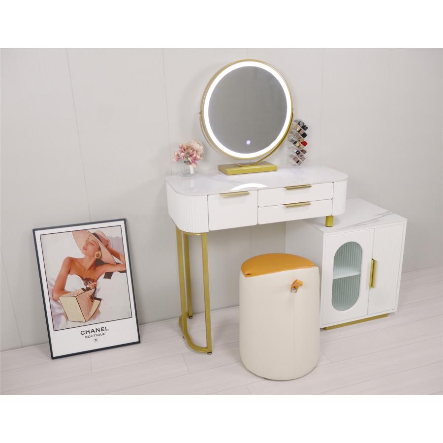 鏡台 ドレッサー おしゃれ 女優ミラー 北欧風  自社製品 オリジナルオーダー お姫系 大理石天板  テーブル幅80cm チェスト LEDミラー スツール 寝室スメ台 収納 |  | 02