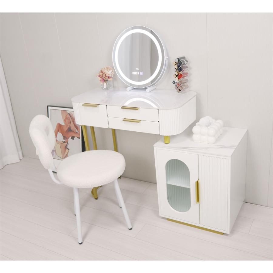 鏡台 ドレッサー おしゃれ 女優ミラー 北欧風  自社製品 オリジナルオーダー お姫系 大理石天板  テーブル幅80cm チェスト LEDミラー スツール 寝室スメ台 収納 |  | 15