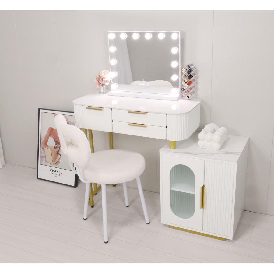 鏡台 ドレッサー おしゃれ 女優ミラー 北欧風  自社製品 オリジナルオーダー お姫系 大理石天板  テーブル幅80cm チェスト LEDミラー スツール 寝室スメ台 収納 |  | 14