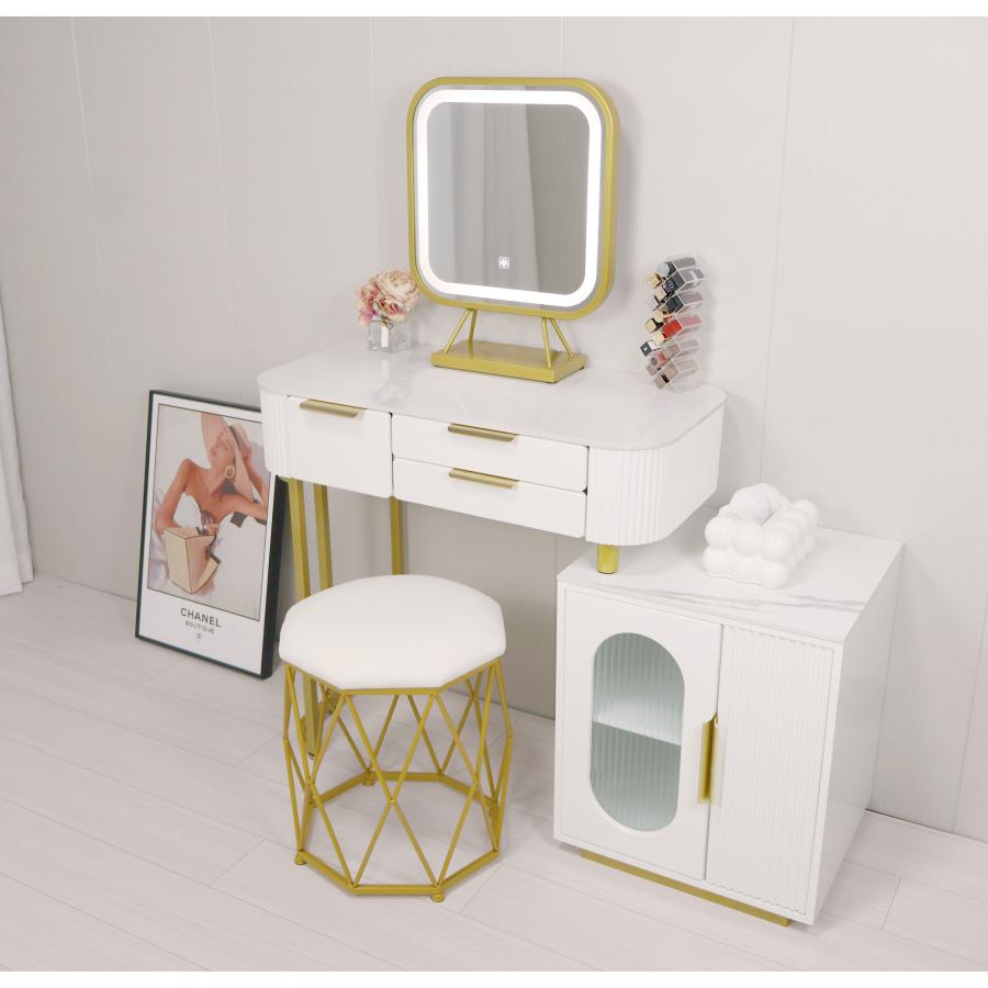 鏡台 ドレッサー おしゃれ 女優ミラー 北欧風  自社製品 オリジナルオーダー お姫系 大理石天板  テーブル幅80cm チェスト LEDミラー スツール 寝室スメ台 収納 |  | 18