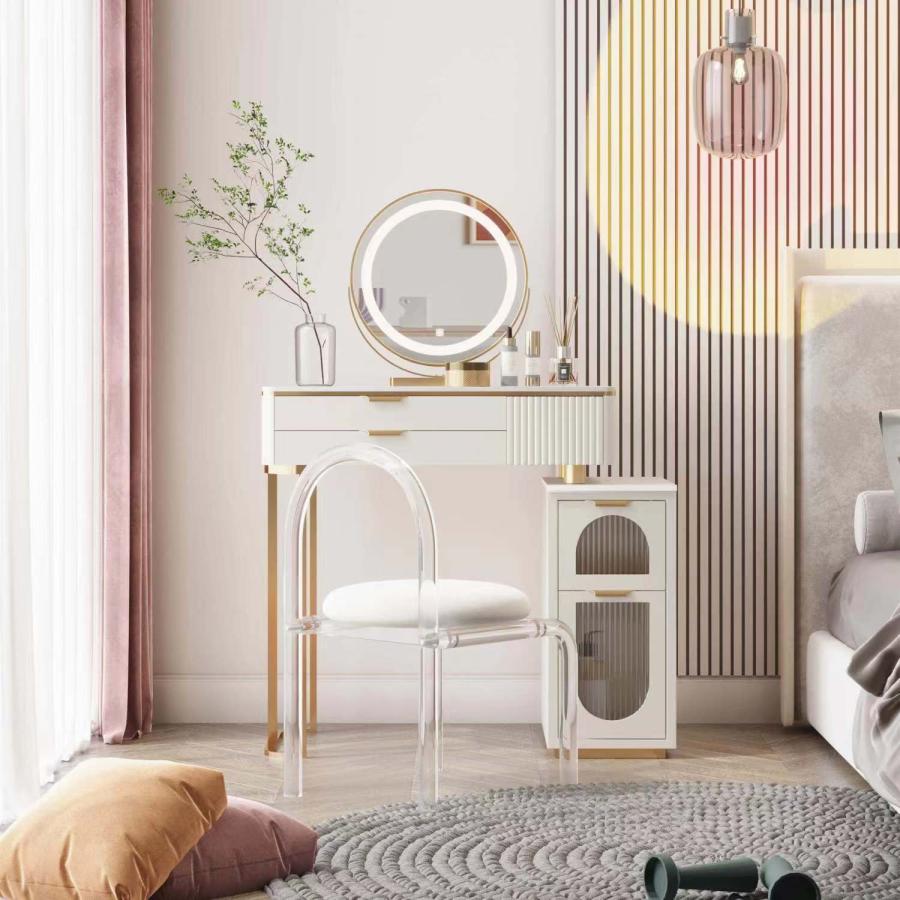 鏡台 ドレッサー おしゃれ 女優ミラー 北欧風  自社製品 オリジナルオーダー お姫系 大理石天板  テーブル幅80cm チェスト LEDミラー スツール 寝室スメ台 収納 |  | 10
