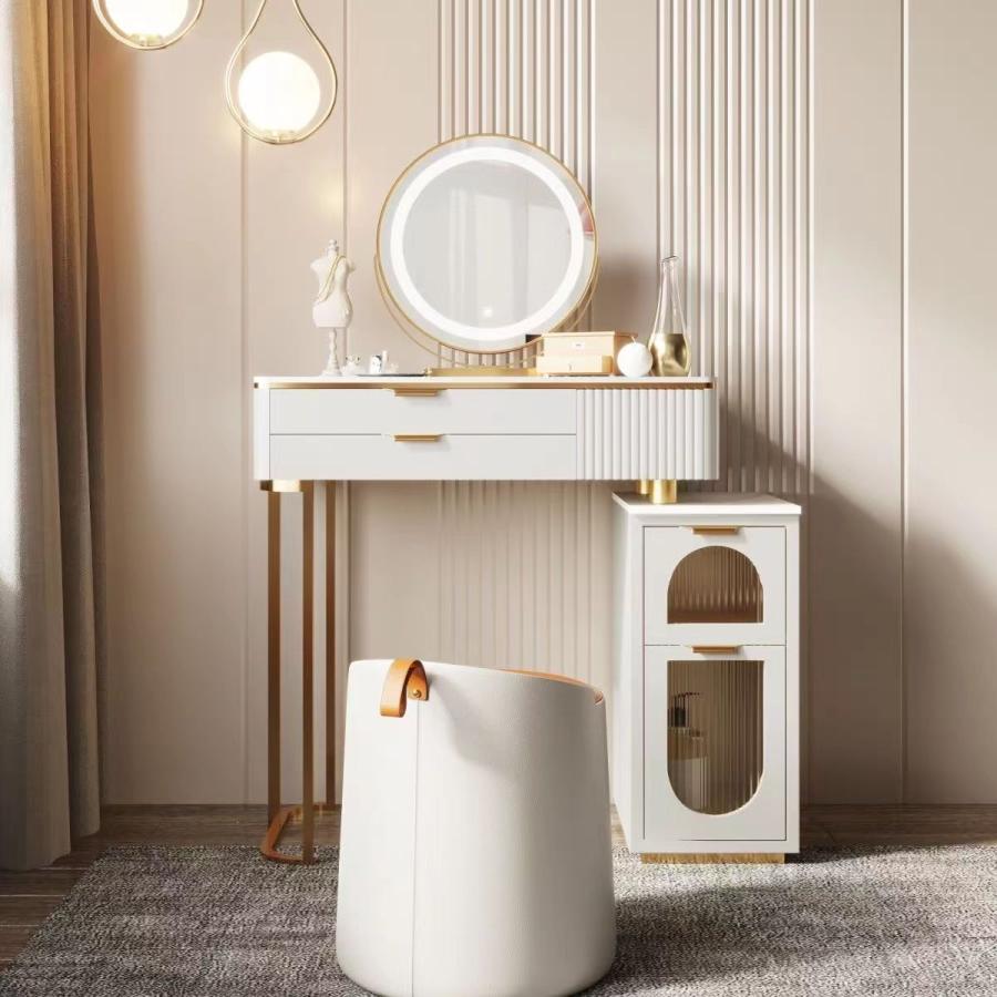 鏡台 ドレッサー おしゃれ 女優ミラー 北欧風  自社製品 オリジナルオーダー お姫系 大理石天板  テーブル幅80cm チェスト LEDミラー スツール 寝室スメ台 収納 |  | 13