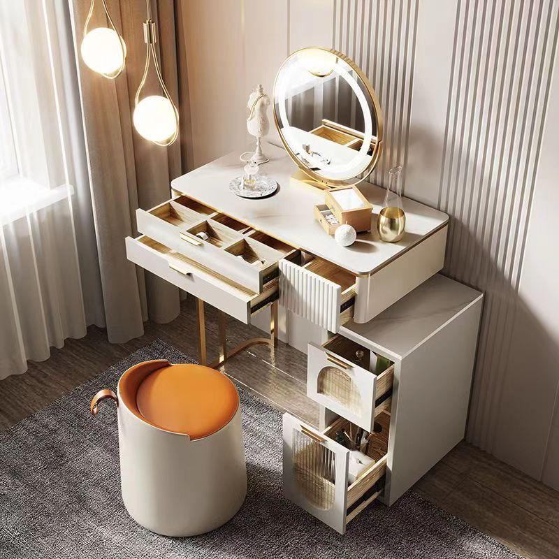 鏡台 ドレッサー おしゃれ 女優ミラー 北欧風  自社製品 オリジナルオーダー お姫系 大理石天板  テーブル幅80cm チェスト LEDミラー スツール 寝室スメ台 収納 | F＆I | 12