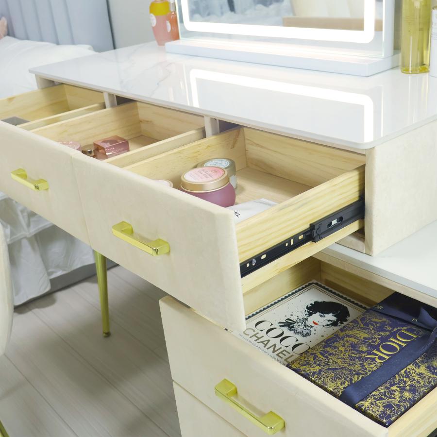 ドレッサー おしゃれ 値引キャンペーン 鏡台 化粧台 北欧風   お姫系 LED女優ミラー ベルベット ベロア スツールセット 寝室 化粧テーブル 化粧台 コスメ台収納 | F＆I | 03