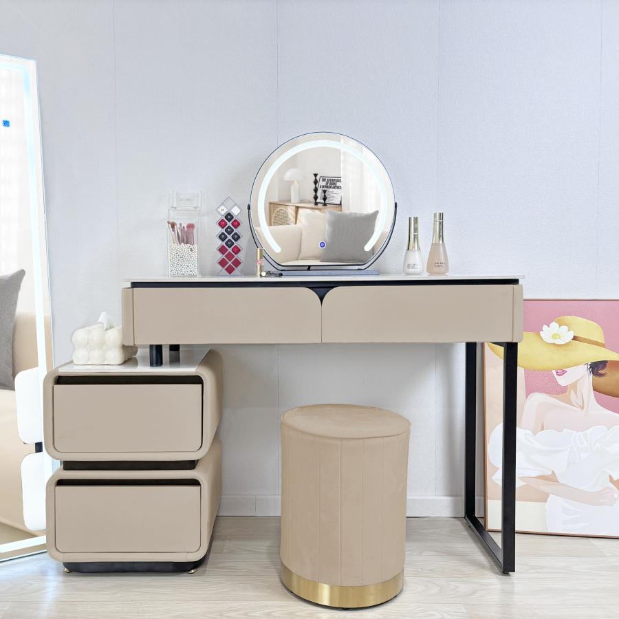 ドレッサー 化粧台 スライド 北欧風  鏡台 オシャレ LEDミラー　ホワイト 姫系 コスメ台 デスク おしゃれ ライト付き メイク台 テーブル 鏡台 女優ミラー　216 | F＆I | 03