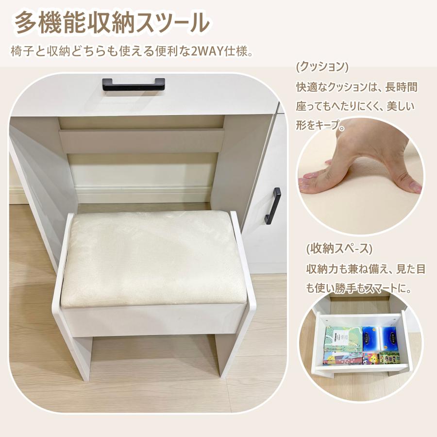 ドレッサー 折りたたみ式サイドテーブル コンパクトデザイン LED 補光ミラー付き 仕切り収納 ホワイト モダンシンプル 省スペース 一人暮らしアパート専用 | F＆I | 06