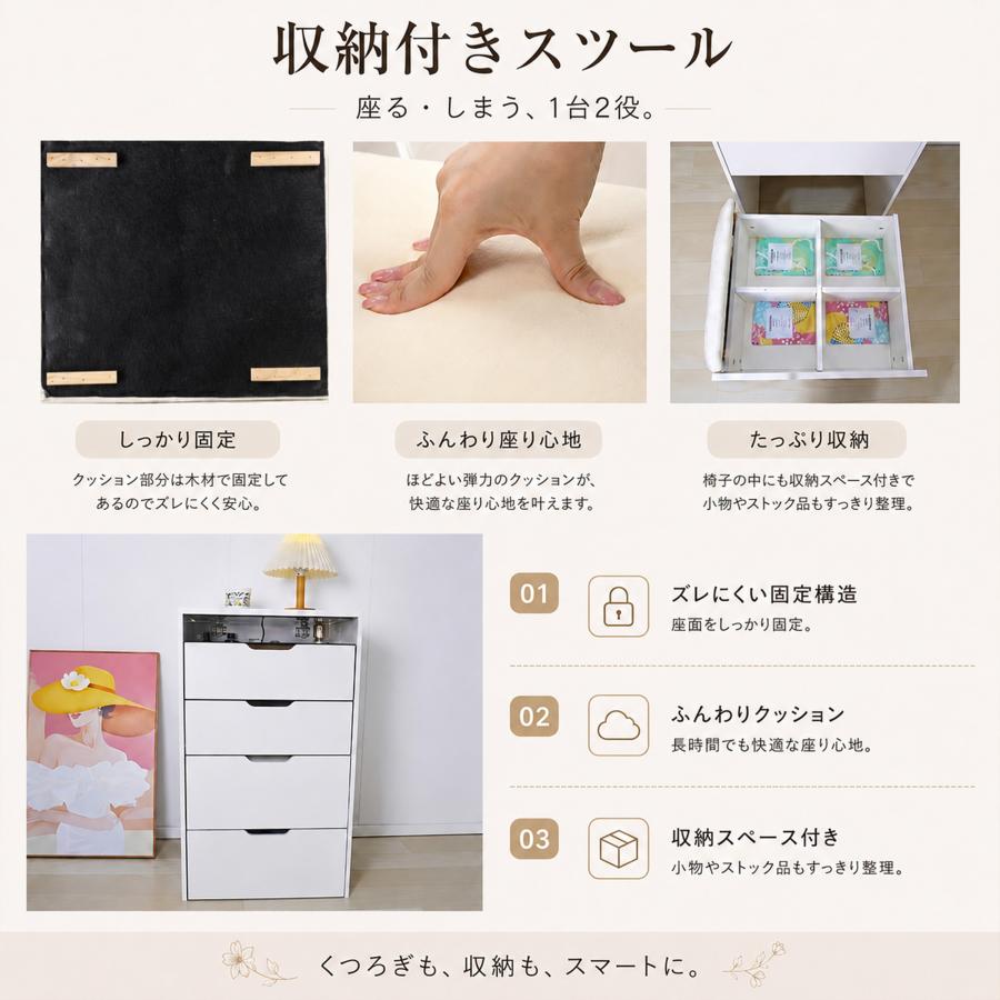 F＆I ドレッサー コンパクト 大容量 オシャレ 北欧風 化粧台 幅47cm 3