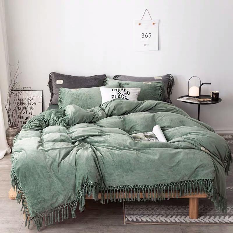 寝具 カバー モスグリーン グレー フリンジ あったか B213 |  | 01