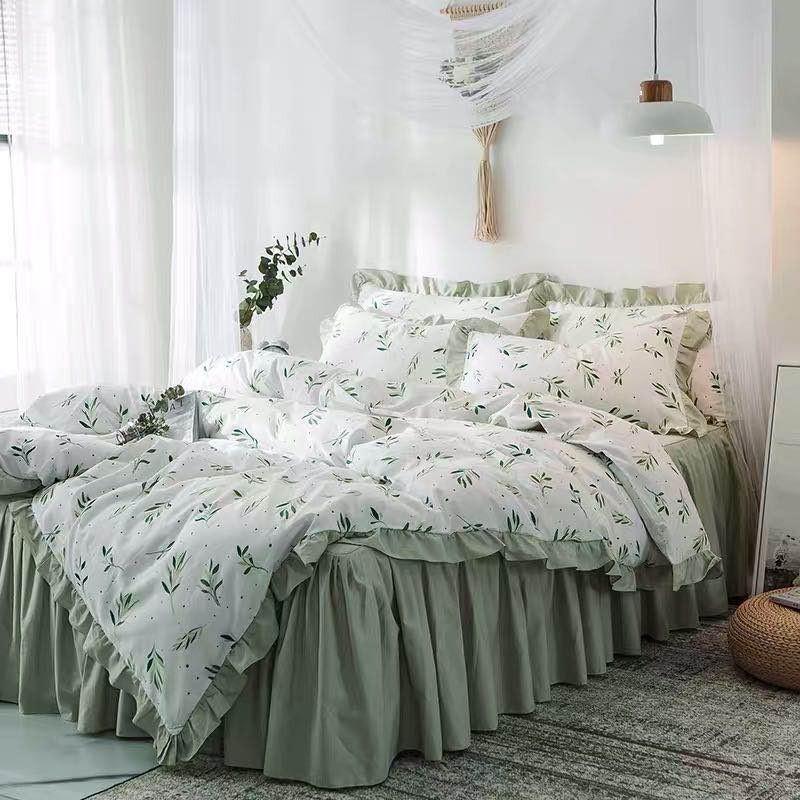 寝具 カバー ベッドルーム 一人暮らし ライトグリーン 植物 おしゃれ 