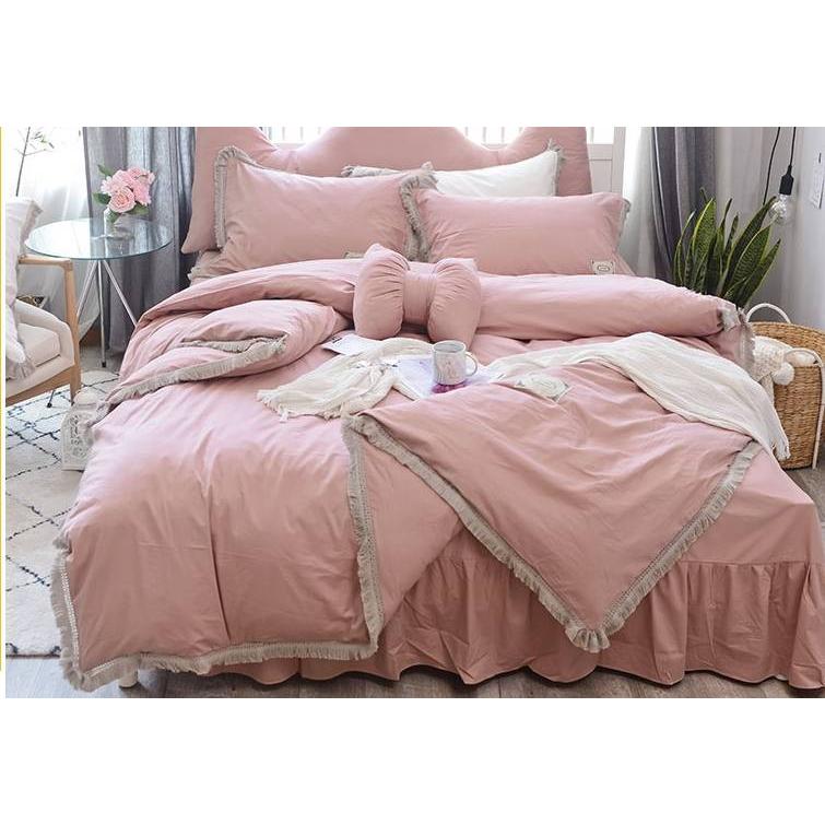 寝具 カバーセット 綿100％ 4色 ホワイト ピンク あずき色 グリーン B6　ベッドスカート ベッドスプレッド フリル レース付ベッドカバーなめらか肌触り |  | 05