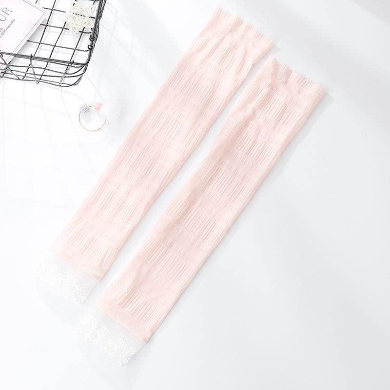 フリル付きアームカバー ピンクホワイト UVカットフリル アームカバー 指穴付き ピンク ホワイト