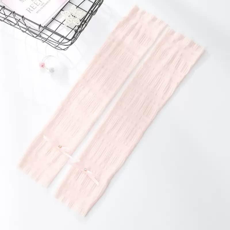 フリル付きアームカバー ピンクホワイト UVカットフリル アームカバー 指穴付き ピンク ホワイト