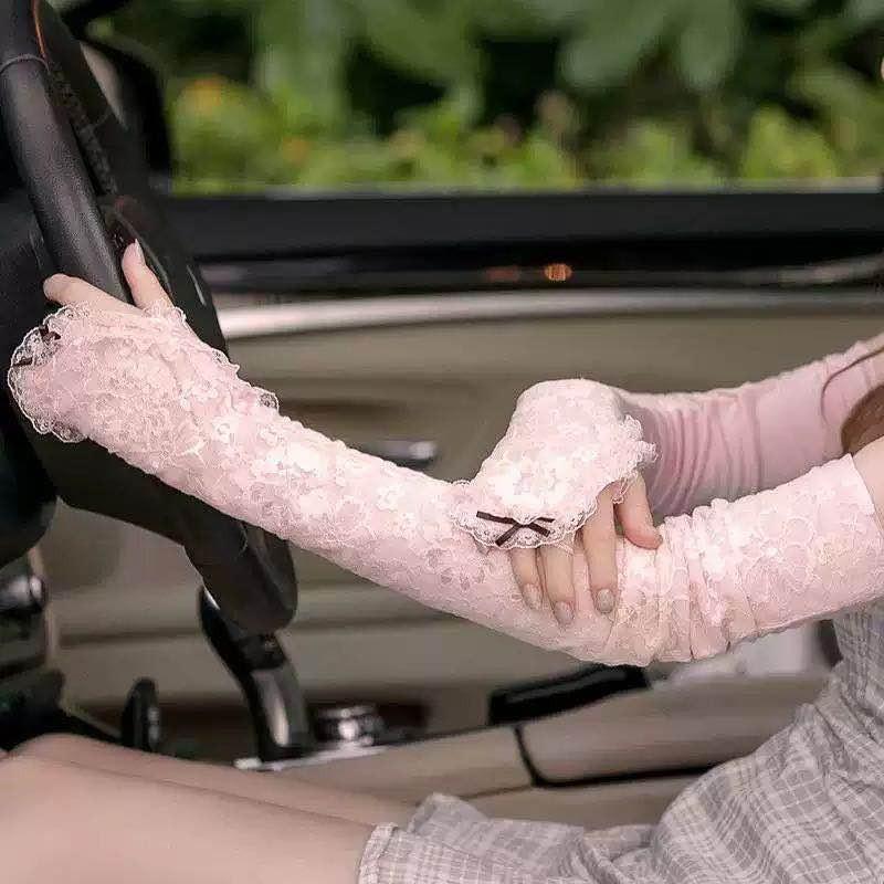 UVカット アームカバー 透け感 パープル ピンク イエロー ホワイト グレー ブラック FS5 |  | 06