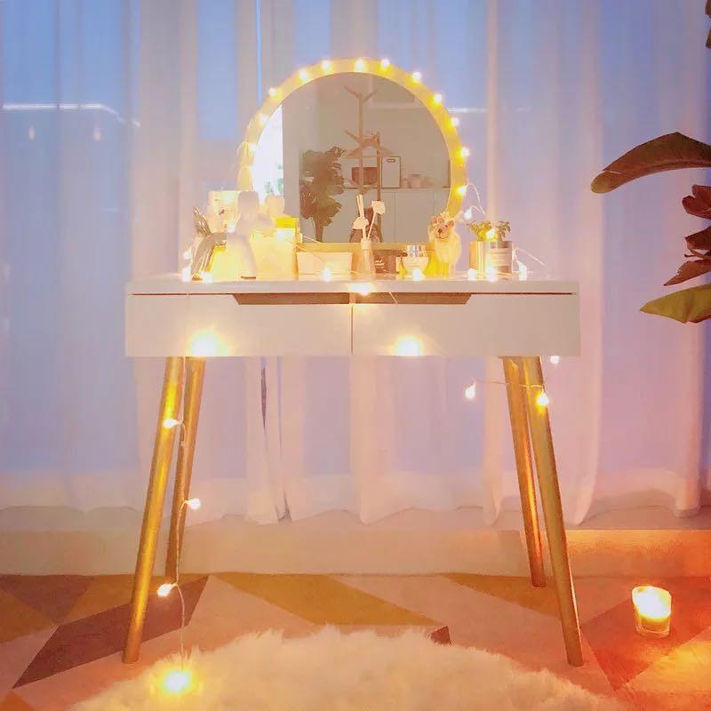 ドレッサー 北欧風 鏡台 オシャレ LEDミラーホワイト 姫系