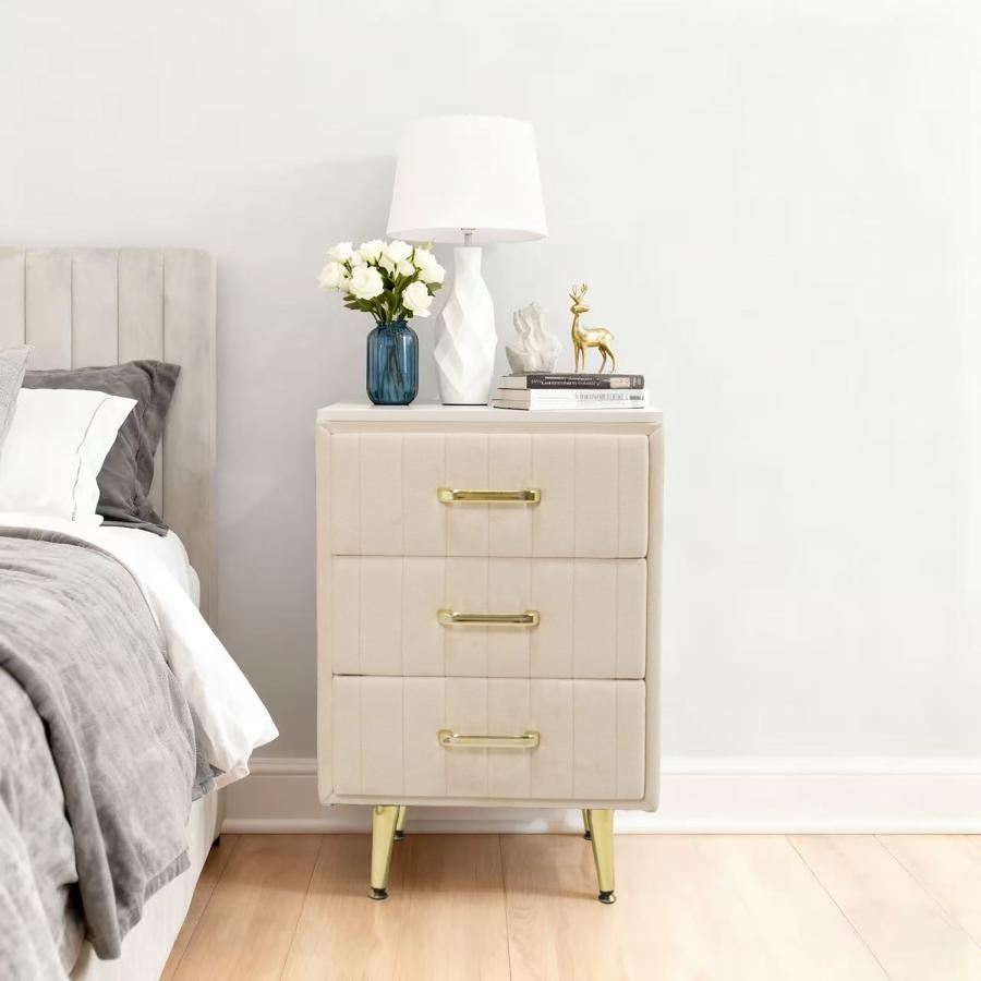チェスト  タンス　サイドテーブル　収納家具　ベロア調　北欧風 棚のみ　寝室 オシャレ タッチパネル　引き出し ３つタイプ  可愛い 綺麗 寝室   カラー　TST01 | F＆I | 14