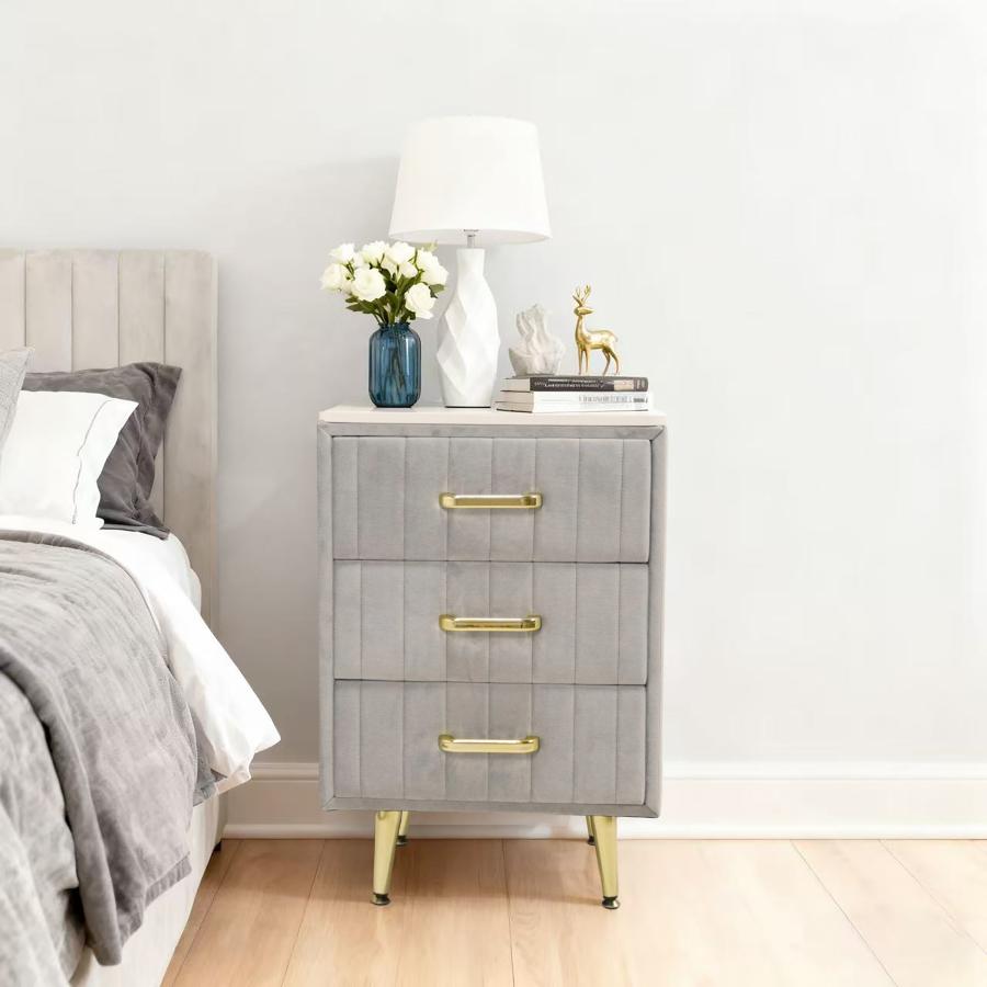 チェスト  タンス　サイドテーブル　収納家具　ベロア調　北欧風 棚のみ　寝室 オシャレ タッチパネル　引き出し ３つタイプ  可愛い 綺麗 寝室   カラー　TST01 | F＆I | 15