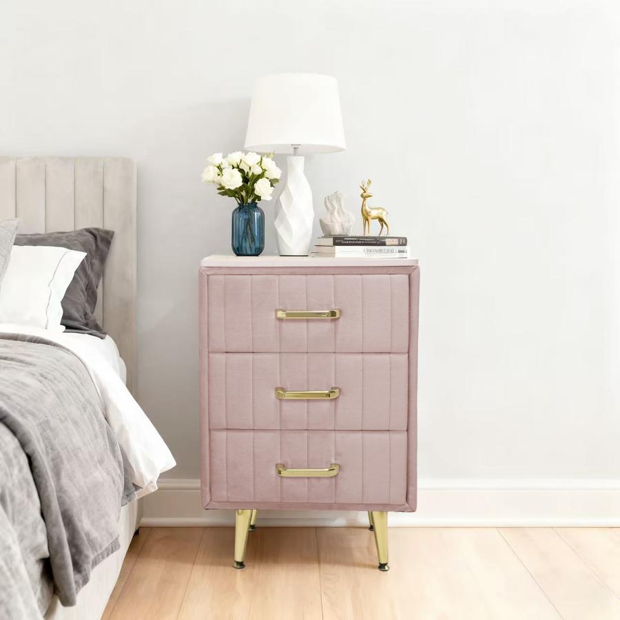 チェスト  タンス　サイドテーブル　収納家具　ベロア調　北欧風 棚のみ　寝室 オシャレ タッチパネル　引き出し ３つタイプ  可愛い 綺麗 寝室   カラー　TST01 | F＆I | 16