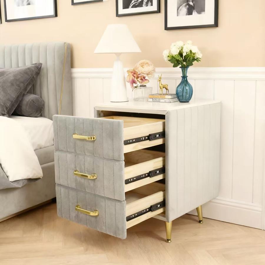 チェスト  タンス　サイドテーブル　収納家具　ベロア調　北欧風 棚のみ　寝室 オシャレ タッチパネル　引き出し ３つタイプ  可愛い 綺麗 寝室   カラー　TST01 | F＆I | 19