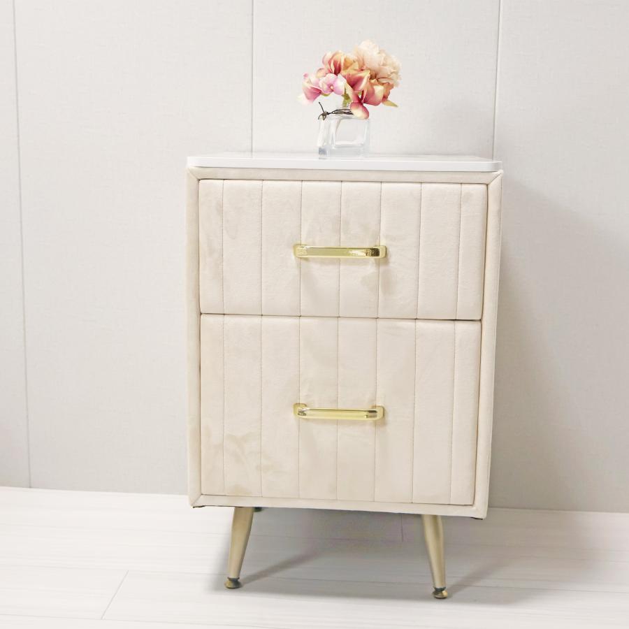 チェスト  タンス　サイドテーブル　収納家具　ベロア調　北欧風 棚のみ　寝室 オシャレ タッチパネル　引き出し ３つタイプ  可愛い 綺麗 寝室   カラー　TST01 | F＆I | 01