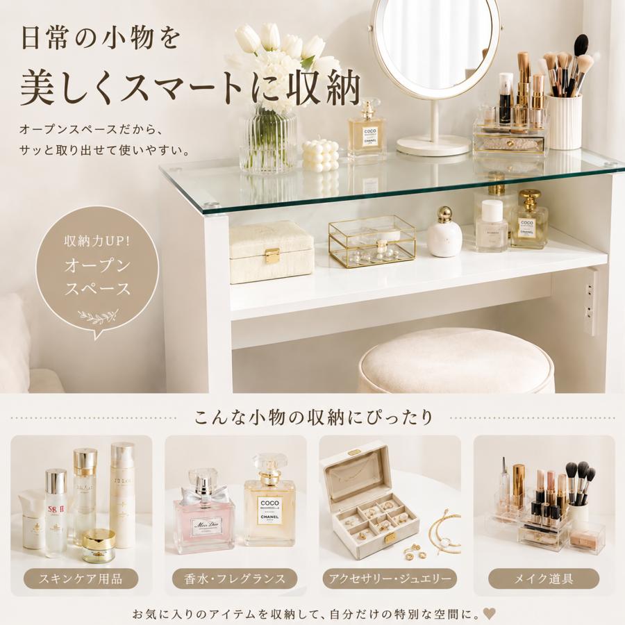 ネイルテーブル  おしゃれ ドレッサー 収納 デスク ネイル 机 ネイルサロン 棚  ワークデスク 机 書斎デスク ガラステーブル ドレッサーテーブル コンセント付き | F＆I | 02