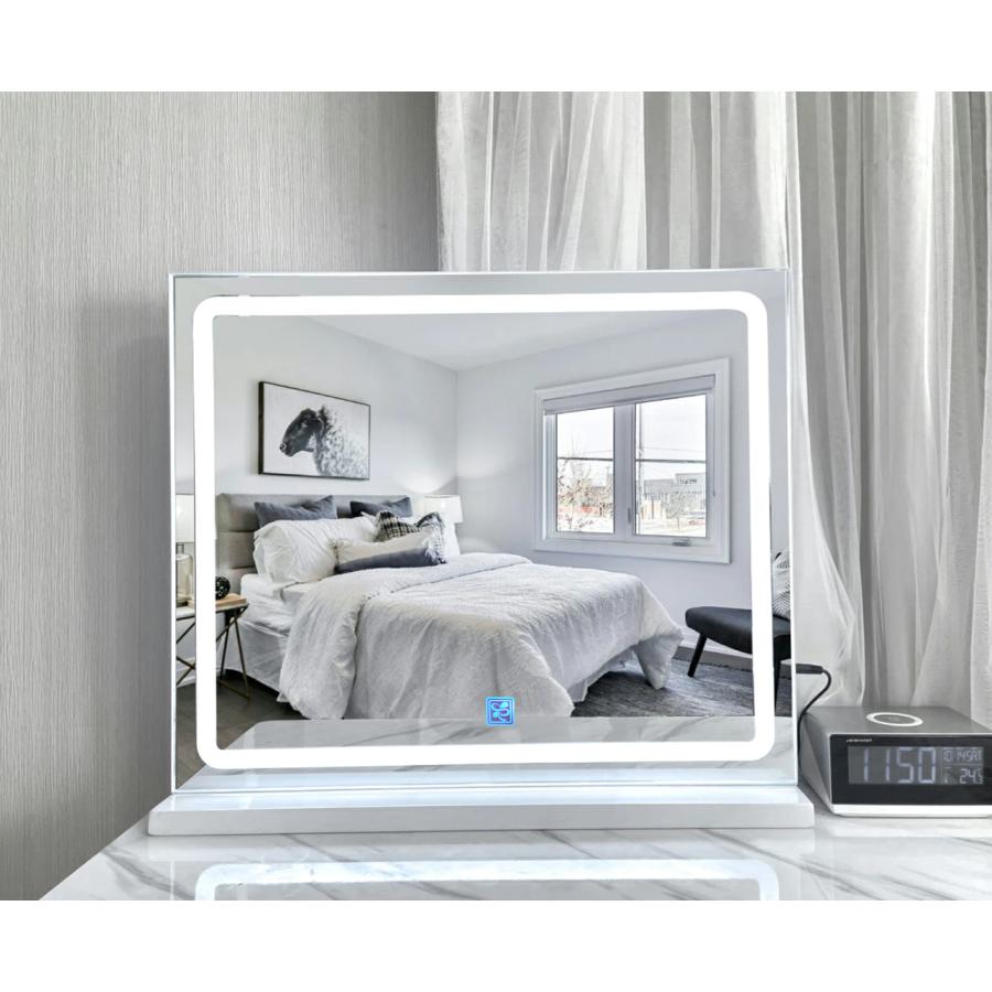 女優ミラー 化粧鏡 自社製品 卓上用 / 壁掛け ハリウッドミラー 幅60cm高52cm 大型化粧鏡 3色照明モード 明るさ調節可能 LEDライト付き10倍拡大鏡付き MR02 | F＆I | 02