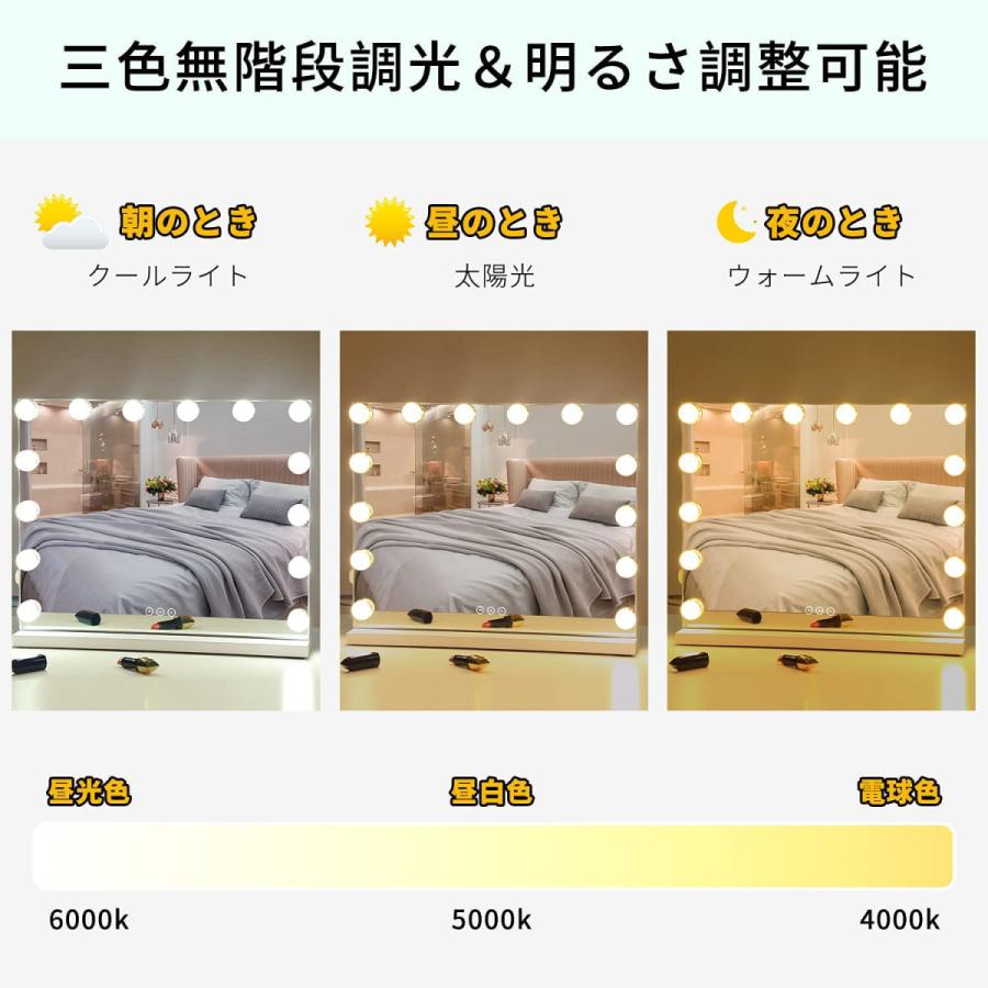 女優ミラー おしゃれ 可愛い コンパクト 化粧ミラー 卓上鏡 卓上ミラー 女性大人気  LEDミラー ライト 電球ミラー 三段調節可能 幅50/55/60cm 高さ42/47/52cmの画像