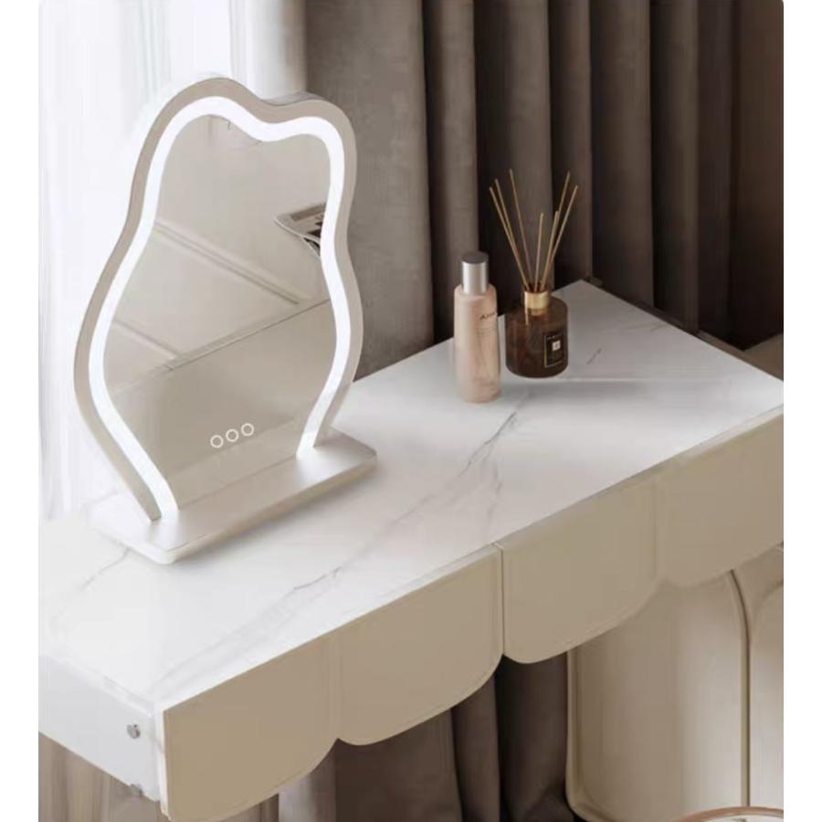 LEDミラー　自社製品　卓上　雲のようなミラー　アダプター付き　MR05 化粧ミラー　コスメミラー　明るさ調節　三色ライトモード　女優LEDミラー　新タイプ | F＆I | 04
