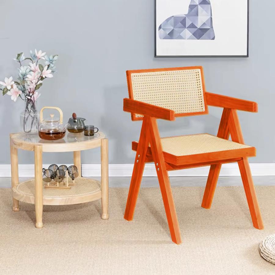 ダイニングチェア 藤編み 天然木 肘付き リビングチェア 座椅子 ナチュラル ブラウン 黒 アームレスト ラタンチェア 食卓椅子 喫茶店 |  | 02