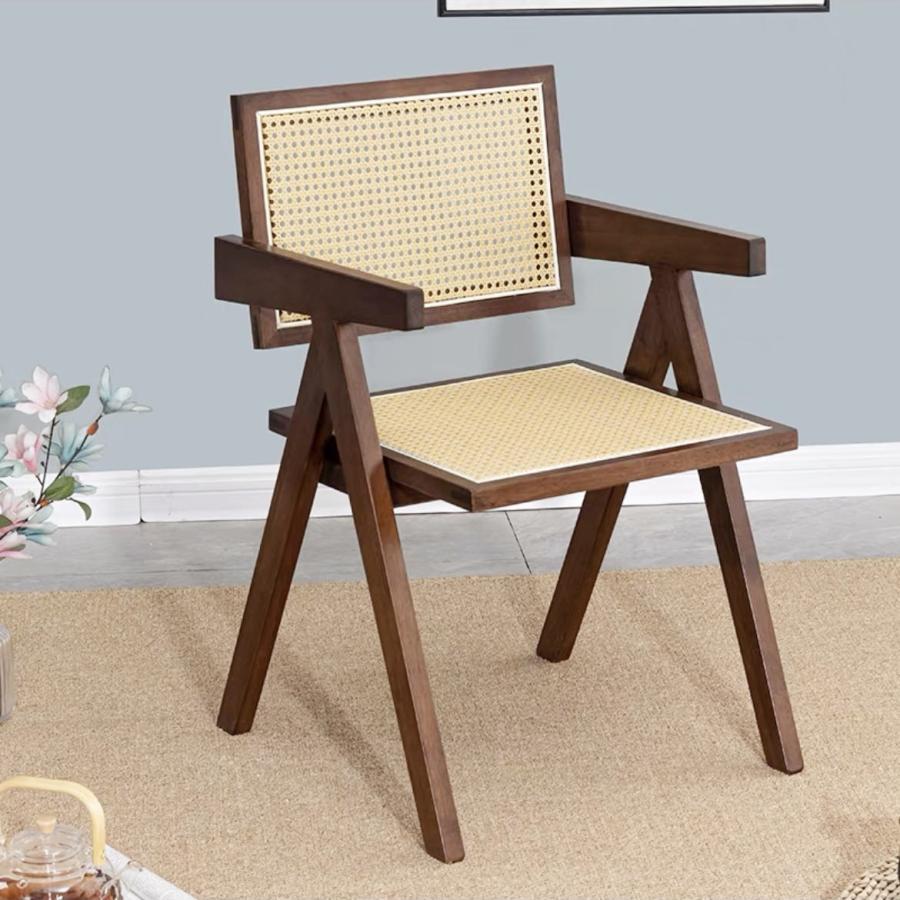 ダイニングチェア 藤編み 天然木 肘付き リビングチェア 座椅子 ナチュラル ブラウン 黒 アームレスト ラタンチェア 食卓椅子 喫茶店 |  | 03