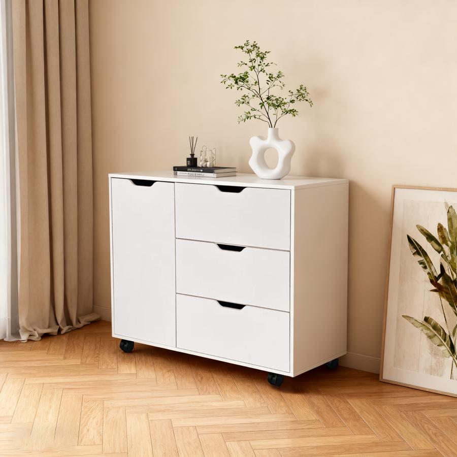 キャビネット 木製 おしゃれ 北欧 幅80 チェスト キャスター付き 3段 収納棚  タンス 大容量 押入れ収納 棚 扉付き スリム テレビ台 リビング 奥行40 ホワイト |  | 14