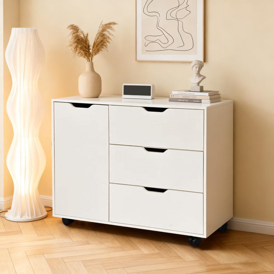 キャビネット 木製 おしゃれ 北欧 幅80 チェスト キャスター付き 3段 収納棚  タンス 大容量 押入れ収納 棚 扉付き スリム テレビ台 リビング 奥行40 ホワイト |  | 15